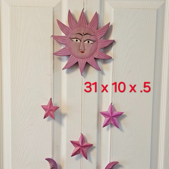 Celestial Decor Wooden Painted Sun And Moon Wall Hanging 31 X 9 X .5" - Picture 6 of 8